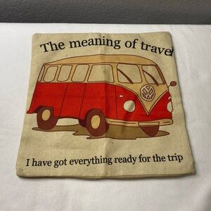 Vintage Volkswagen bus Red and Tan Travel Pillow Cover burlap/ Hemp?